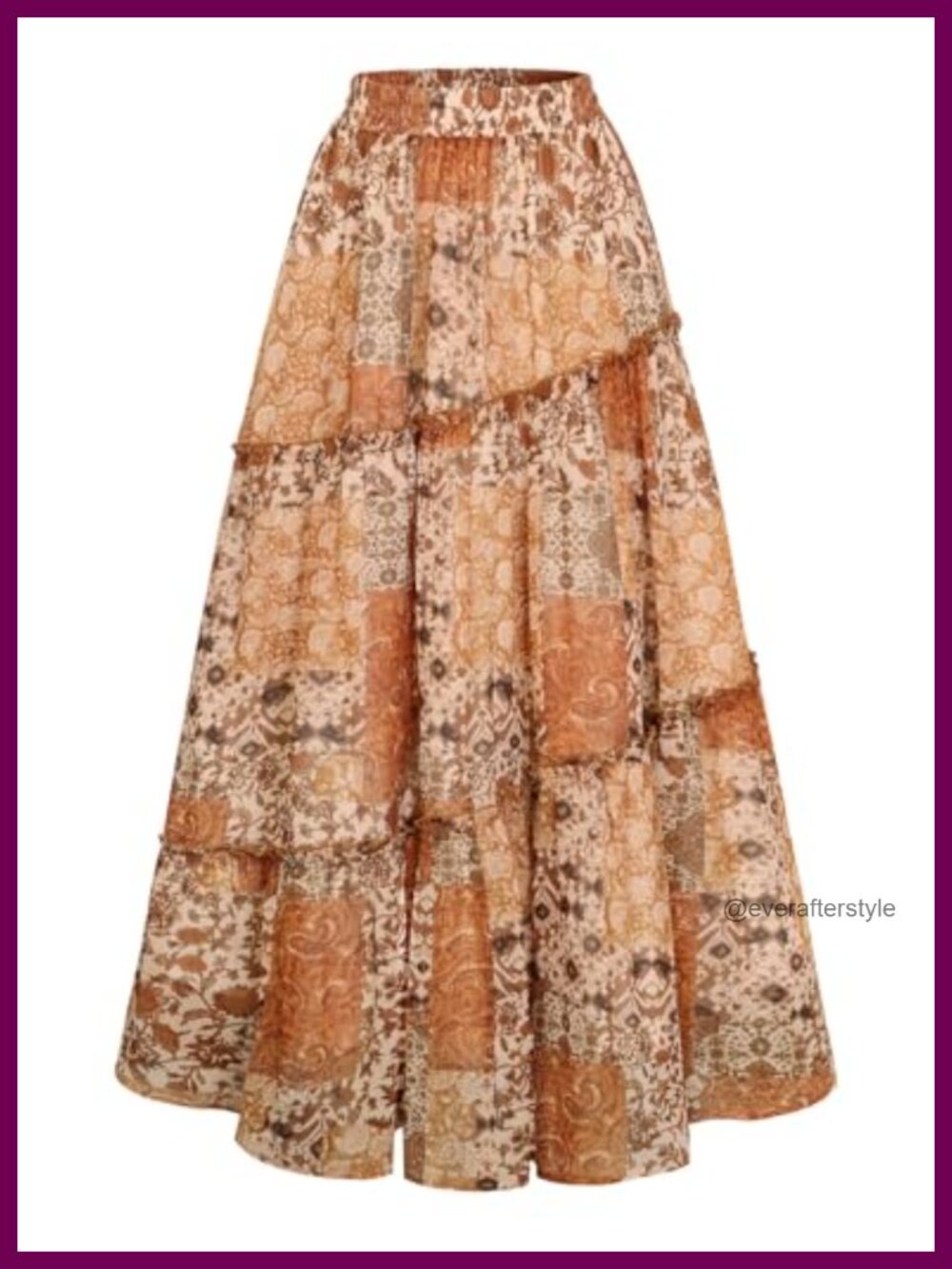Chiffon Tiered Maxi Boho Skirt with Pockets Elastic Waist Renaissance